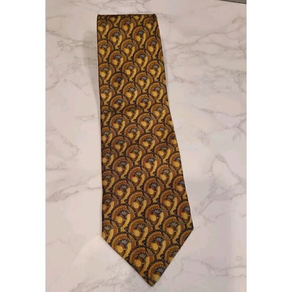 Ermenegildo Zegna Luxe Men's Silk Neck Tie Golden Brown Navy Blue Design Italy - Picture 1 of 8